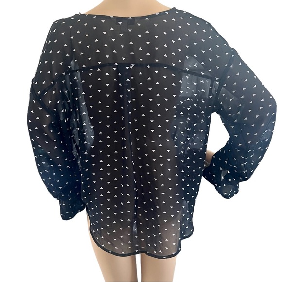 Decree Faux Wrap Roll Up Tab Sleeve Sheer Blouse - Picture 3 of 3